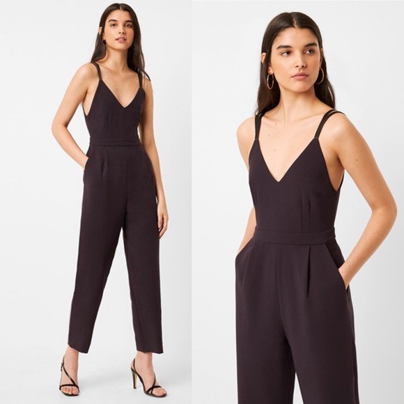 French Connection Anana Whisper Strappy Dark Navy Blue Jumpsuit 8 - Picture 1 of 8